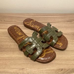 Sam Edelman Women's Bay Slide Sandals Green Croc Leather Open-Toe US Size 8M